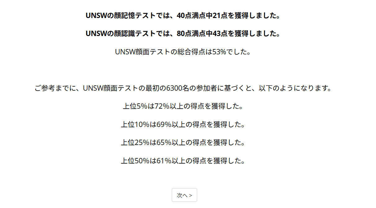 スーパーレコグナイザー診断結果のスクリーンショット